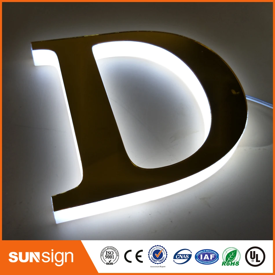 Outdoor Reclame Halo Lit 3d Metalen Teken Letters Aangepaste Acryl Led Backlit Bewegwijzering