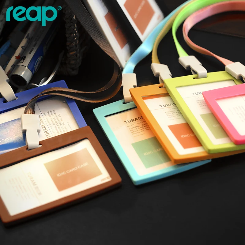 Candy Color Plastic Id Card Case Business Holder Employee Badge With Lanyards For School Hospital (Standard Size)