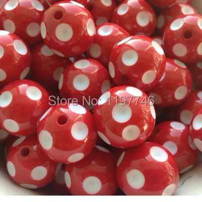 Wholesale 20mm 100pcs Hot Red resin round loose Chunky Polka Dots Gumball bubblegum beads for girl's necklace