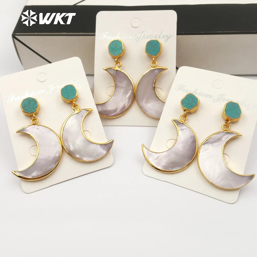 

WT-E430 оптовая продажа, модный дизайн, серьги-ракушки из натурального жемчуга с металлическим покрытием в форме луны, ювелирные изделия для женщин, ювелирные изделия, подарки