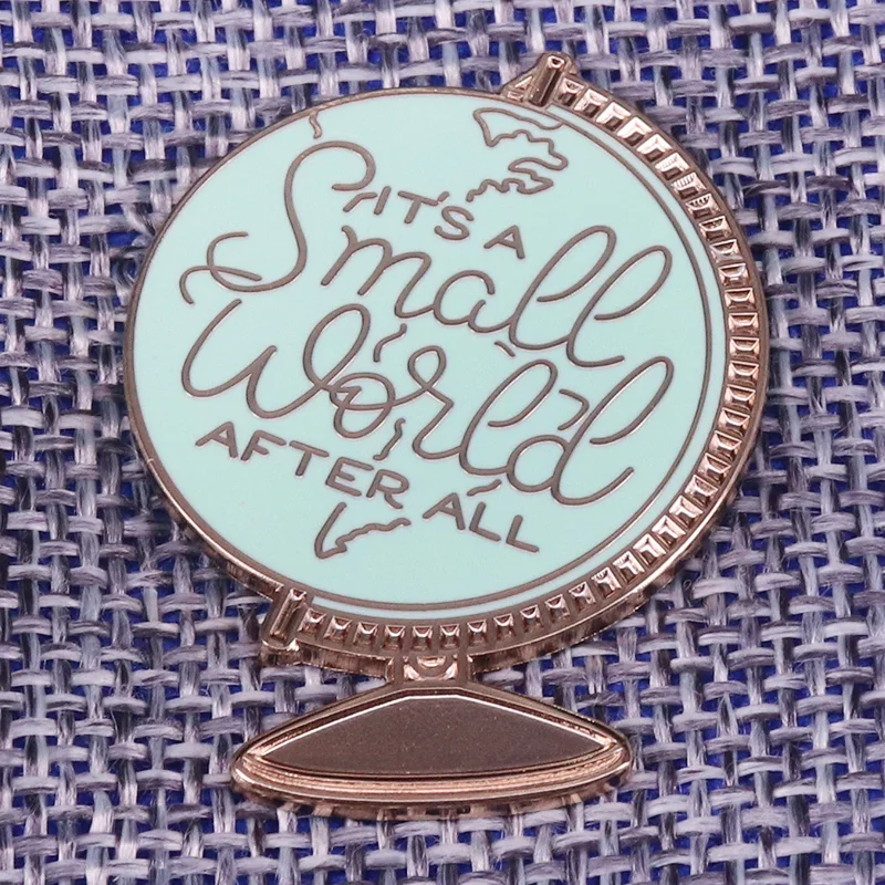 It's a small world after all badge vintage globe brooch world map adventure pin wanderlust gift travel quote jewelry