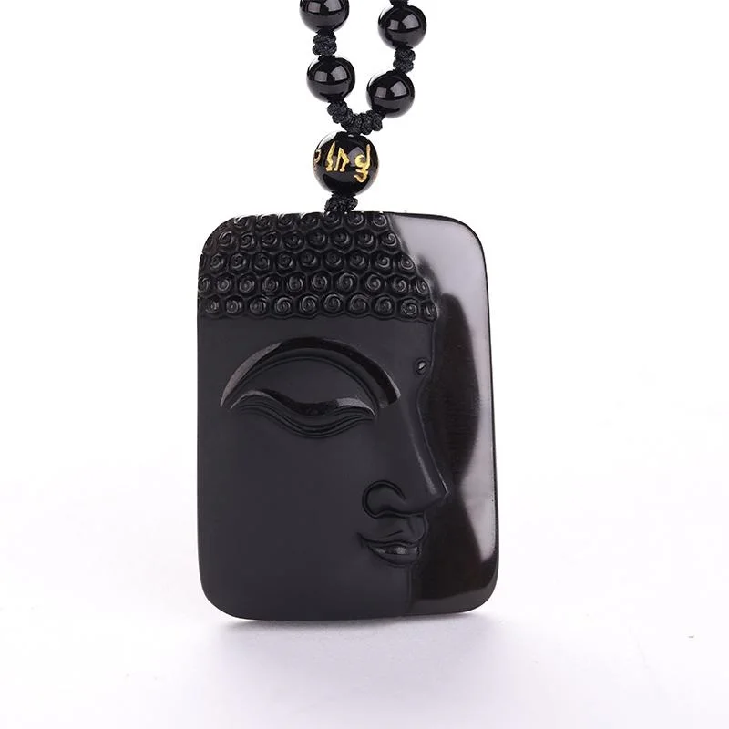 RongDe Drop Shipping obsidian Vintage Necklace Black Jade Pendant Buddha Head Pendant For women&men Jewelry Jade Jewelry