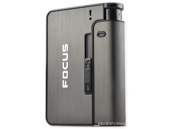 FOCUS Portable Metal Cigarette Boxes With Oil Lighter 10pcs Cigarette  Holder Case Lighter Gadget For Men Christmas Gift