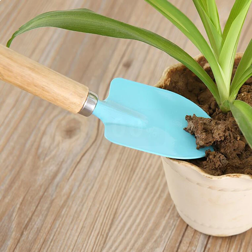 Minijuego de herramientas de mano para jardín, pala de jardinería, rastrillo con mango de madera, cabeza de Metal, 3 uds.