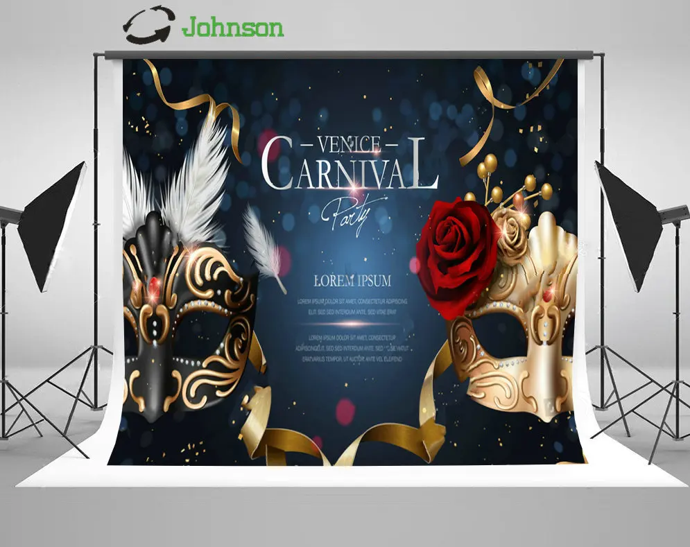 Venice Carnival Rose Mask Diamonds Bokeh Feather Blue backdrop polyester or Vinyl cloth Computer print wall background