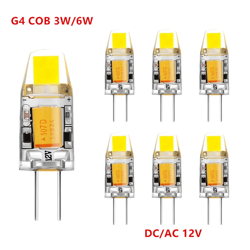 

10pcs Mini G4 LED Lamp COB LED G4 Bulb 3W 6W AC/DC 12V LED Light Dimmable 360 Beam Angle Chandelier Lights Replace Halogen Lamps