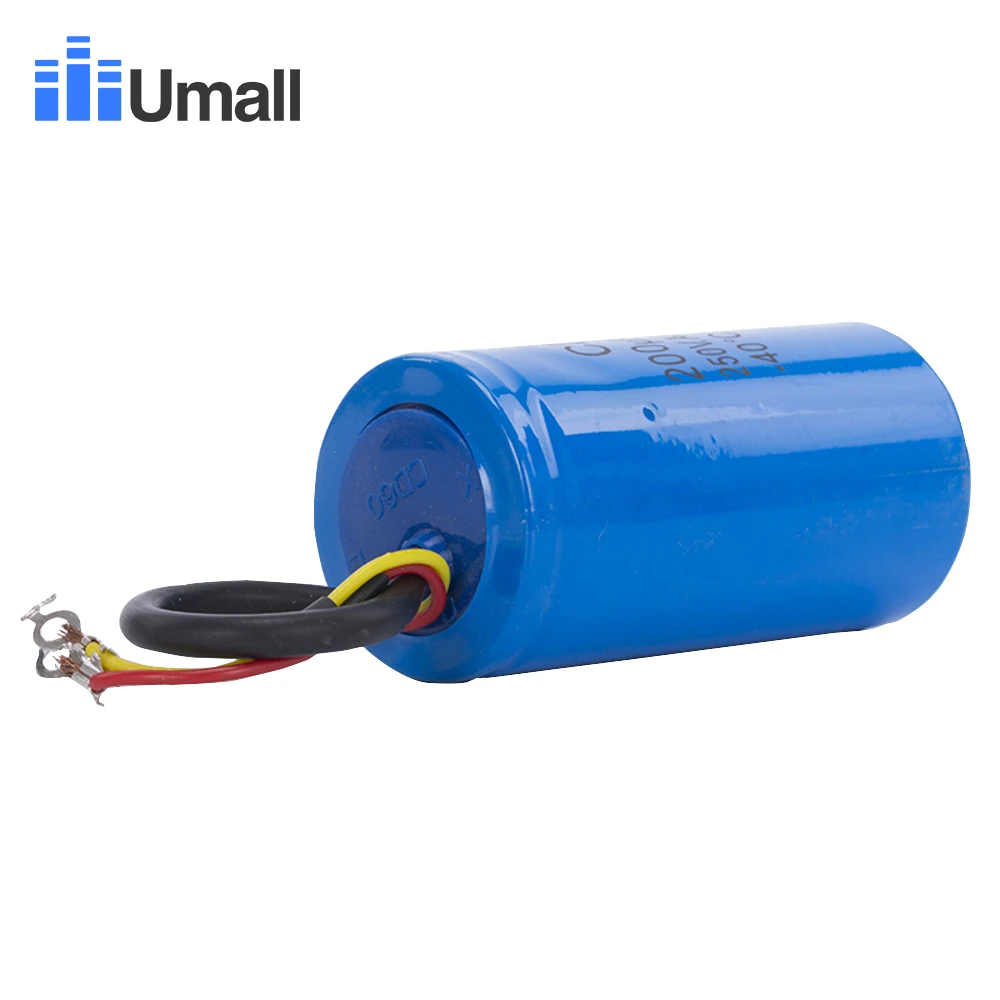 CD60 200uF 250V AC Starting Capacitor For Heavy Duty Electric Motor Air Compressor Red Yellow Two Wires