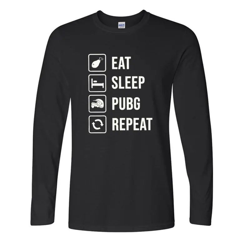 Eat Sleep PUBG Repeat T Shirt Winner Winner Chicken Dinner Long Sleeve High Quality 100% Cotton Tee Clothing Tops Man Plus Size