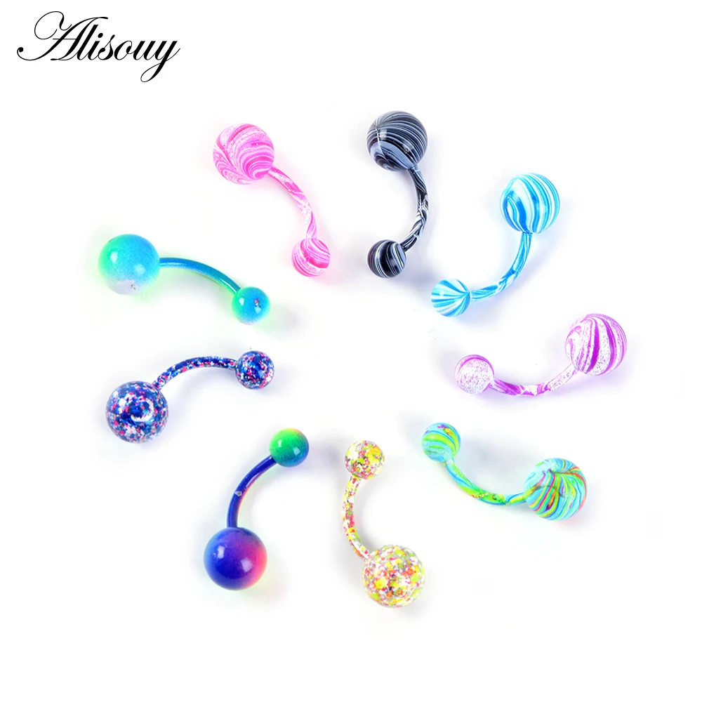 Alisouy Sexy Dangle Spot Belly Bars Belly Button Rings Belly Piercing Surgical Stainless Steel Body Jewelry Navel Piercing Rings