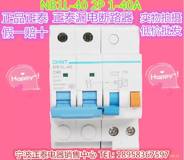 CHINT NB1L-40 2PC leakage breaker (D) type 1A-40A leakage switch leakage circuit breaker