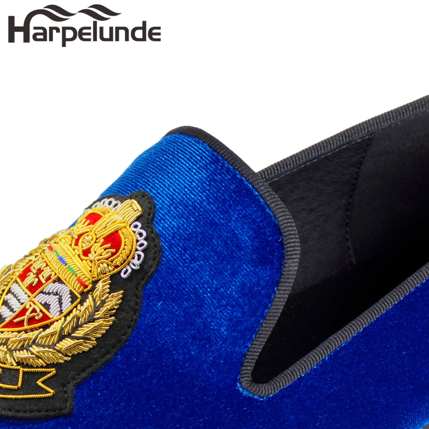 Harpelunde Blue Velvet Loafers Classic Bullion Mens Shoes Large Sizes