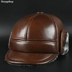 The new winter hat leather hat man pure leather Claus hat warm hat cap ear middle ear cap