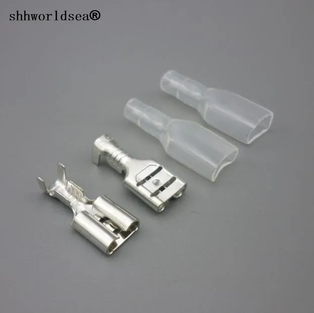 

shhworldsea Free Shipping 100 set 6.3mm car Crimp Terminal Female Spade Connector +Male Spade Connector+ Case