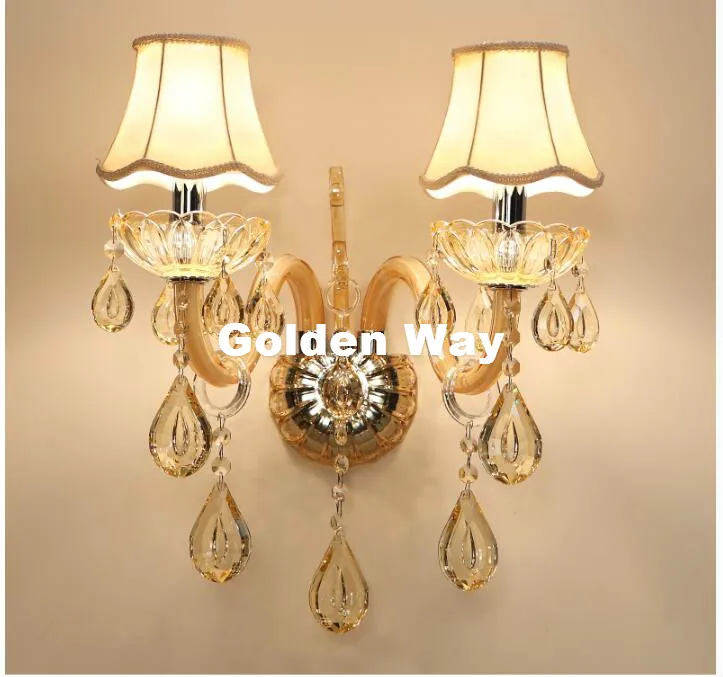 

European Modern LED Champagne K9 Crystal Wall Lamps Bedroom Headboard Bedside Lamp Wall Sconce Light Fixture Home Decoration