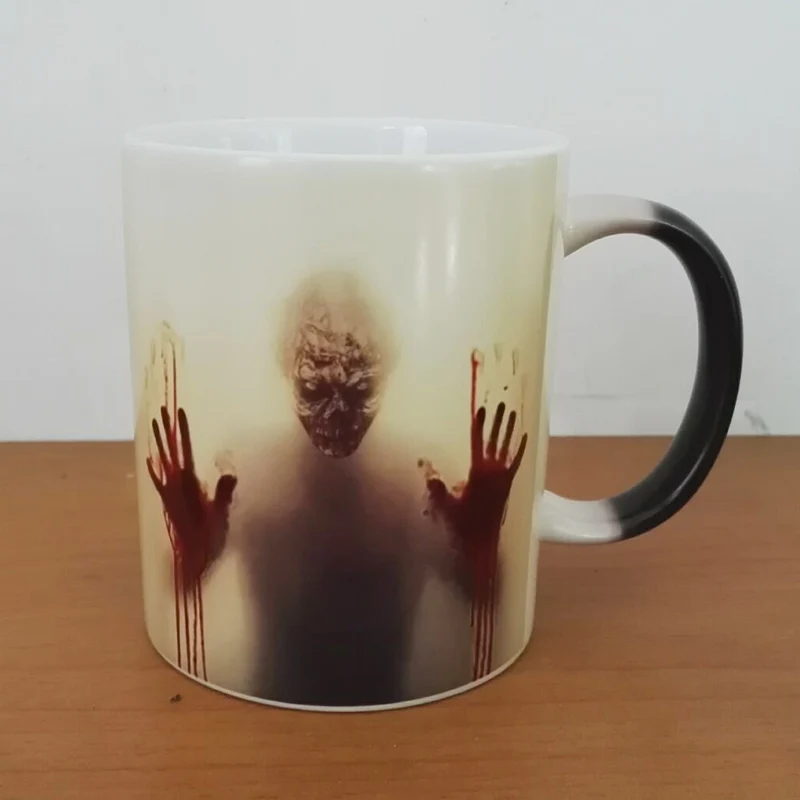 Newest Design The Walking Dead Coffee Mugs Heat Color Changing Milk Tea Cup Magic Mug Zombie Head Surprised Gift