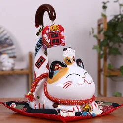 9 inch Ceramic Maneki Neko Ornament Lucky Cat Money Box Japanese Long Tail Fortune Cat Feng Shui Decoration Wedding Gift