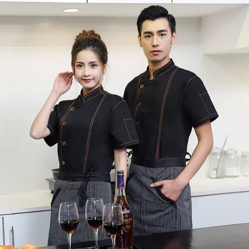 Hotel Restaurant Küche Uniform Kurzarm Farbecht und Schrumpfen Beständig Denim Chef Uniform Koch Koch Jacke B-6006