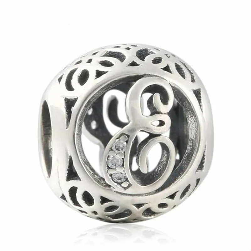 

New 925 Sterling Silver Openwork Letter E Charm Vintage Alphabet Beads For Jewelry Making Fit Original Pandora Bracelet