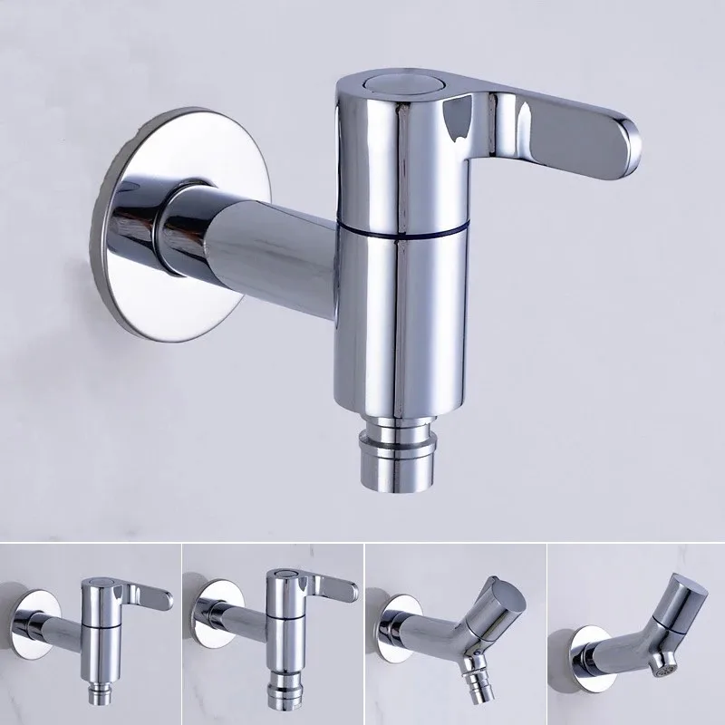 

Single Cold Faucets Chrome Brass Garden Bibcock Wall Mounted Bathroom Corner Washing Machine Faucet Bath Toilet Mop Pool Taps