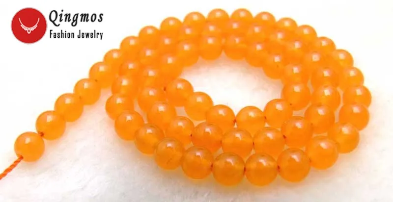 

Qingmos 6mm Round Orange Jades Beads for Jewelry Making Necklace Earring with Genuine Jade Loose Beads Strand 15" los519