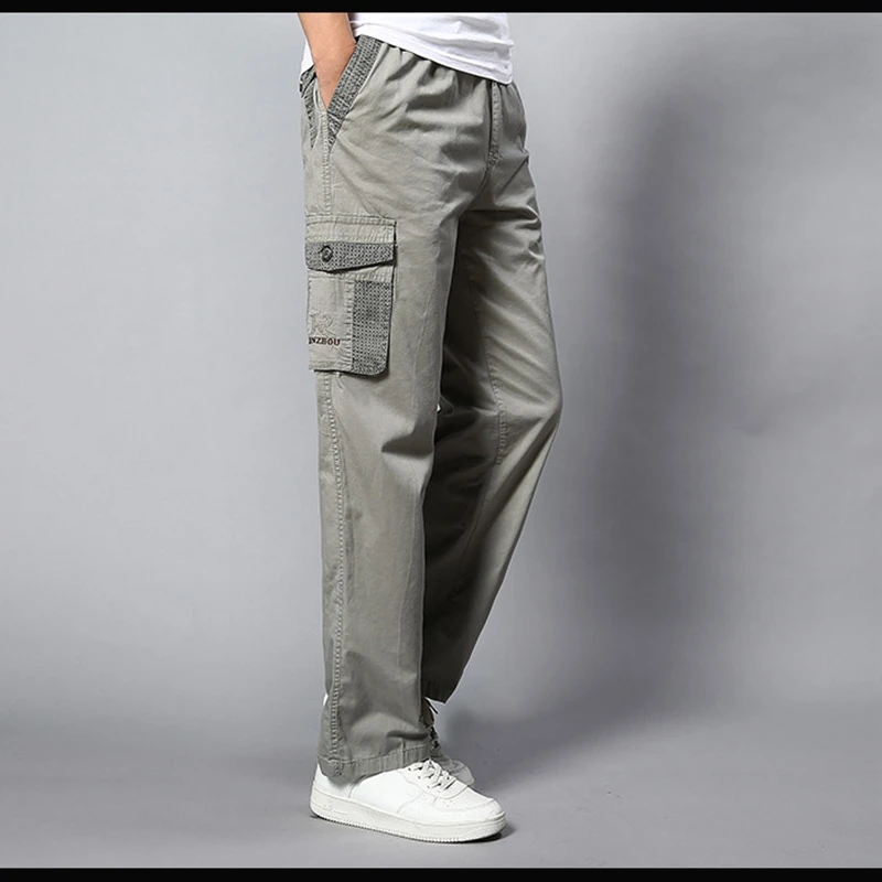 Men cargo pants large size big 5XL 7XL 8XL 9XL 10XL Stretch trousers autumn military safari style Straight pants pocket khaki 50