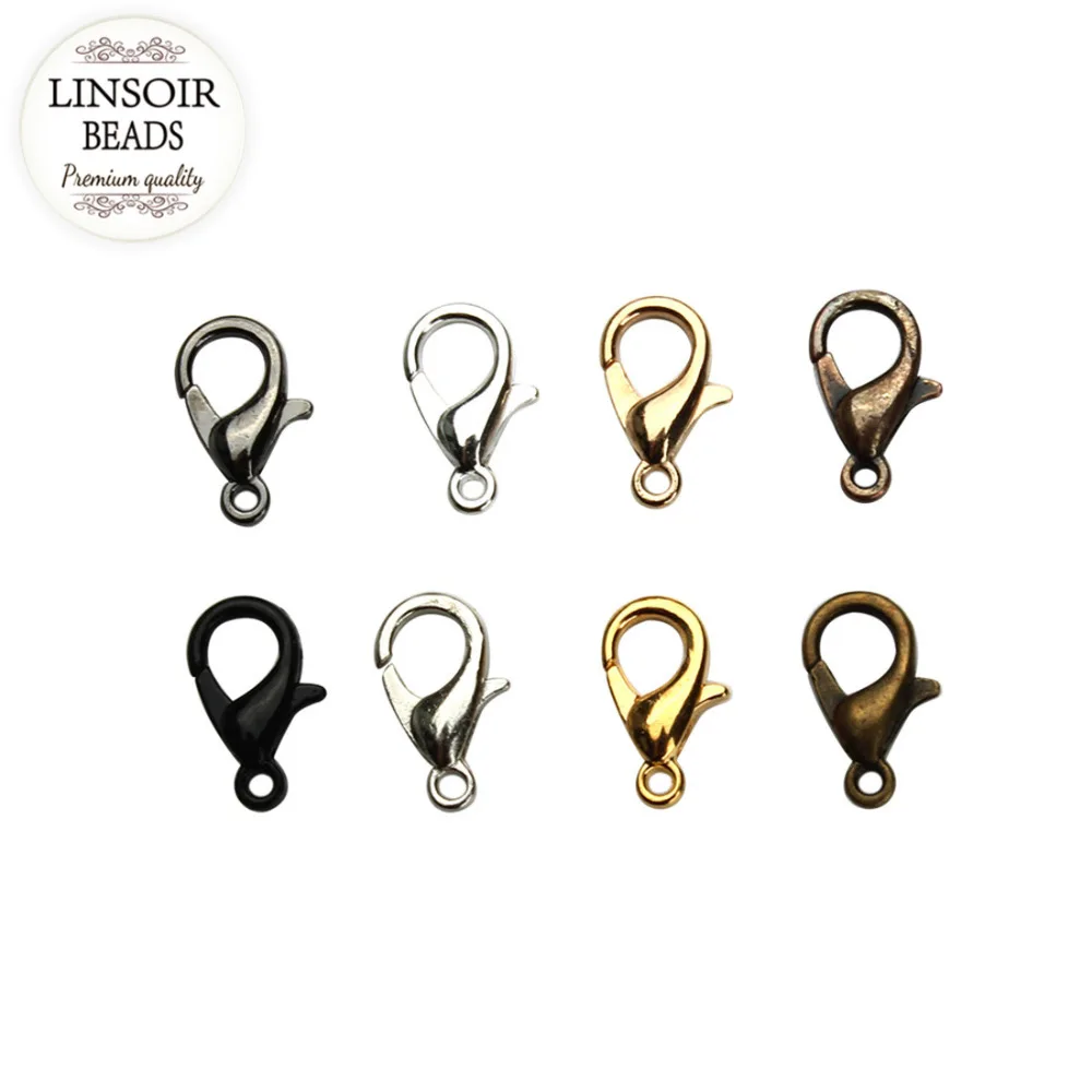 LINSOIR 50pcs/lot 10*5/12*6mm Lobster Clasp Hooks For Necklace Finding Metal Alloy End Clasps Connectors For Jewelry Making