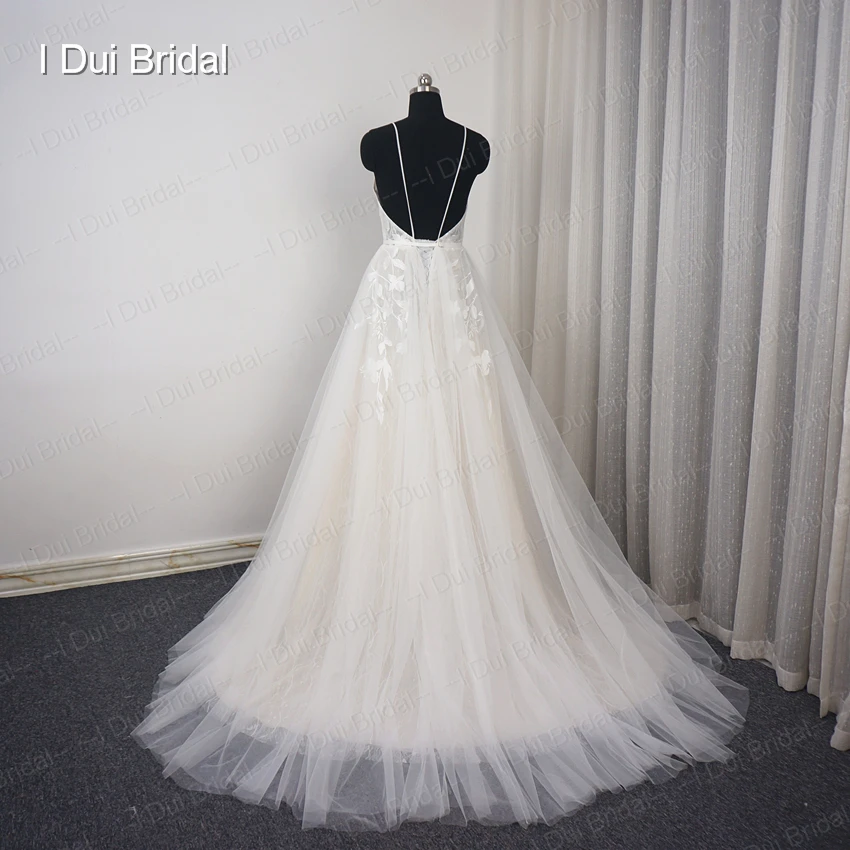 V Bãi Biển Cổ Wedding Dresses Đối Với Phụ Nữ 2022 Cô Dâu Real Photo Ren Appliqued Trần Trở Lại Bridal Gown