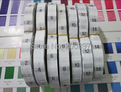 0 to 200 number woven size  labels stock 500pcs size lot white label with black embroidered letters