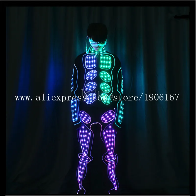 Programmable led fiber optic costumes ballroom dance RGB robot suit dj disco bar party stage wears luminous performance clothes