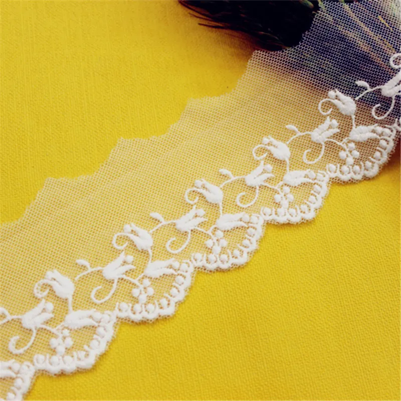 

Lace Trim 15 yard Ivory Gauze Mesh Tulle Cotton Embroidered Tapes Lace Fabric Ribbon 7cm 2.7" wide 66861QL4K100