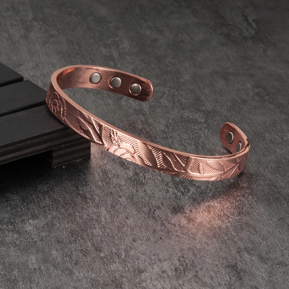 Vinterly Magnetic Bracelets Rose Copper Adjustable Cuff Bangles Women Men Energy Jewelry Resizable Pain Relief for Arthritis