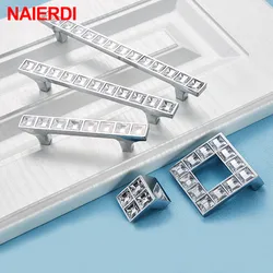 NAIERDI Crystal Glass Knobs Cabinet Handles Silver Crystal Cupboard Pulls Drawer Knobs Kitchen Furniture Handle Hardware