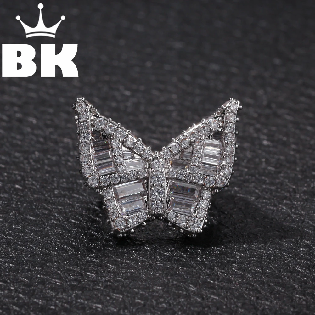 

THE BLING KING Square Cut Large butterfly Zirconia Gold Color Cocktal Party Ring Size 6-10