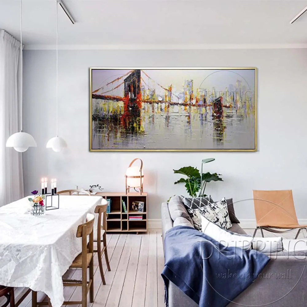 Professional Painter Hand-painted High Quality Abstract City Oil Painting on Canvas Big Size Abstract Skyscraper Oil Painting