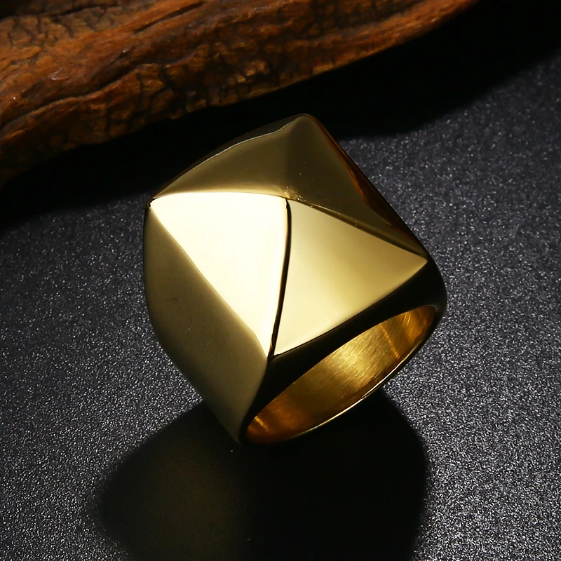 Valily Men Geometric Ring Simple Pyramid Polished Band Ring for Men Stainless Steel Fashion Gold color Ring Big New Drop Ship