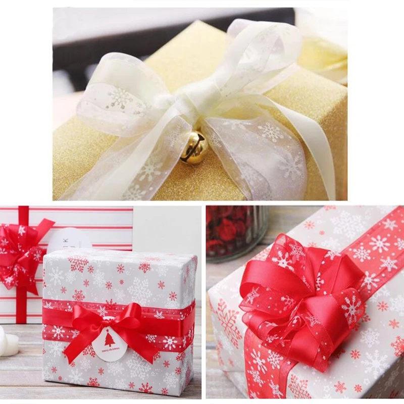 5yard 10mm/25mm Snowflake Printer Organza Ribbon DIY Bowknot Gift Wrapping For Christmas Gift Decor P0303