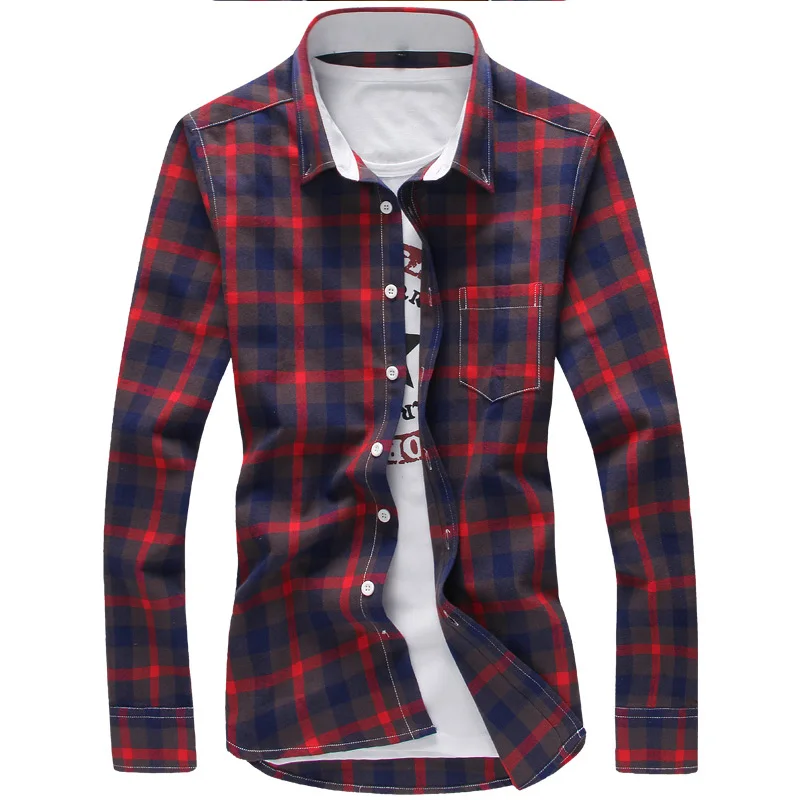 5XL Plaid Shirts Men Checkered Shirt Brand 2024 New Fashion Button Down Long Sleeve Casual Shirts Plus Size Drop Shipping