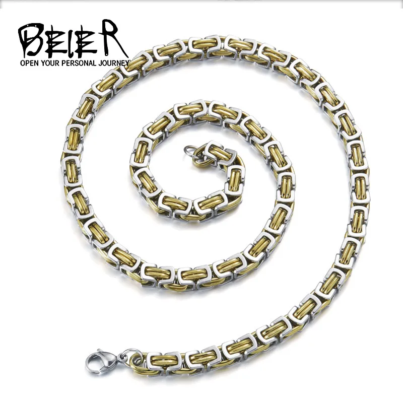 Beier Stainless Steel Men Punk Rock Jewelry High Quality Pulseira Masculina Byzantine Chain Link Necklace For Women