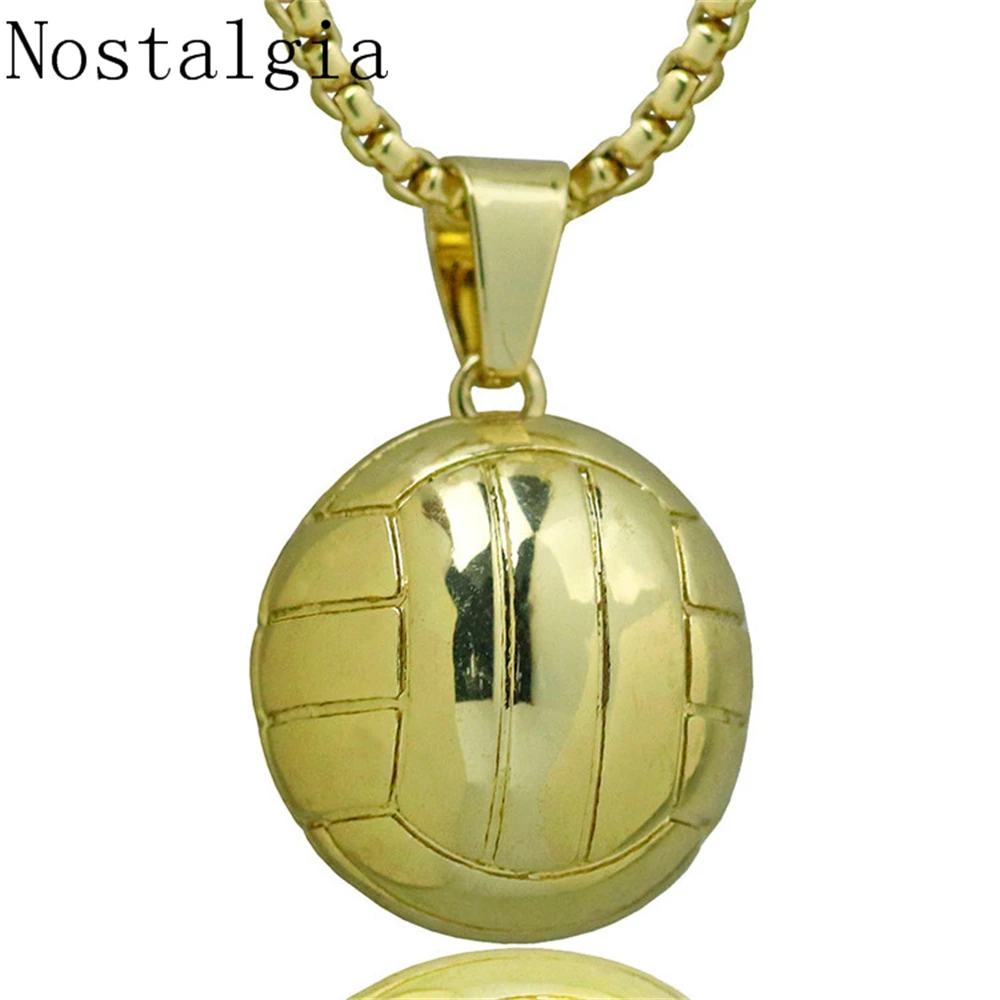 New 3D Volleyball Sports Pendant Necklace I Love Volleyball Stainless Steel Chain Ball Charms Pendnat Necklace Men Women Gift