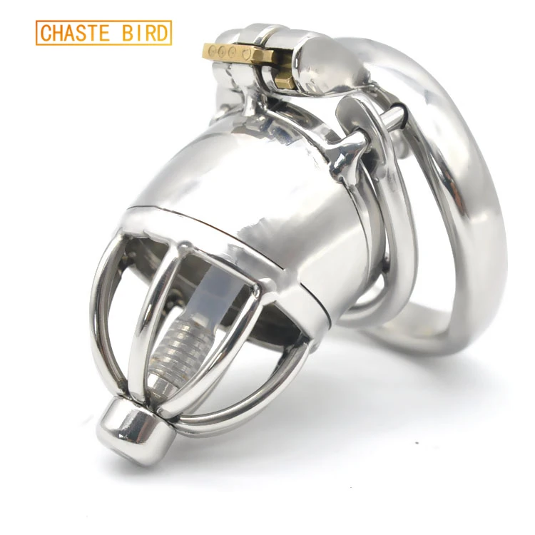 CHASTE BIRD Male Stainless Steel Cock Cage Penis Ring Chastity Device catheter with Stealth New Lock Adult Sex Toys A277