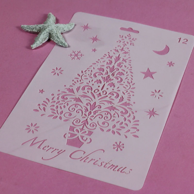 Christmas Stencils Reusable For Wall Coloring Embossing Accessories DIY Scrapbook Paper Card Decoration Cake Painting Template