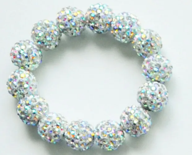 10mm mix multicolor Micro Pave CZ Disco beads AB clay handmade  crystal  Bracelet Jewelry For kids Bangles p799