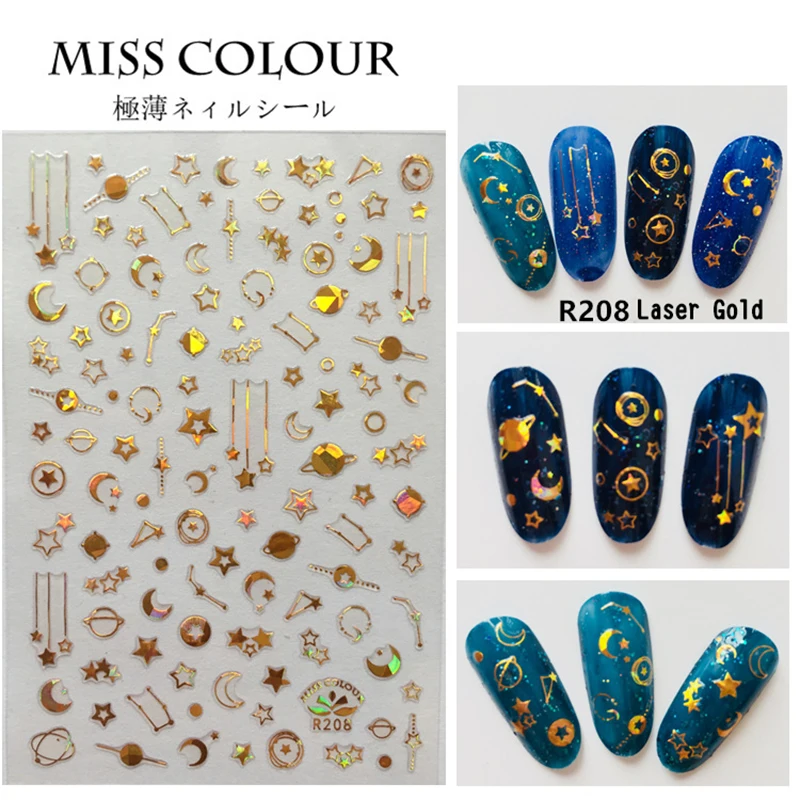 

10pcs gold moon and stars Nails Stickers Metal Lines Strip 3D Adhesive Decal Wave Nail Art Foil Slider Design