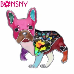 Bonsny Alloy Enamel Rhinestone French Bulldog Pug Dog Brooches Clothes Scarf Decoration Jewelry Pin For Women Girls Gift Bijoux