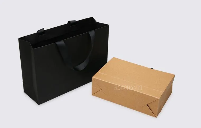 50pcs Custom Logo Paper Shopping Bag With Ribbon Handle for Clothing Gift Packaging Bag Sacola De Papel