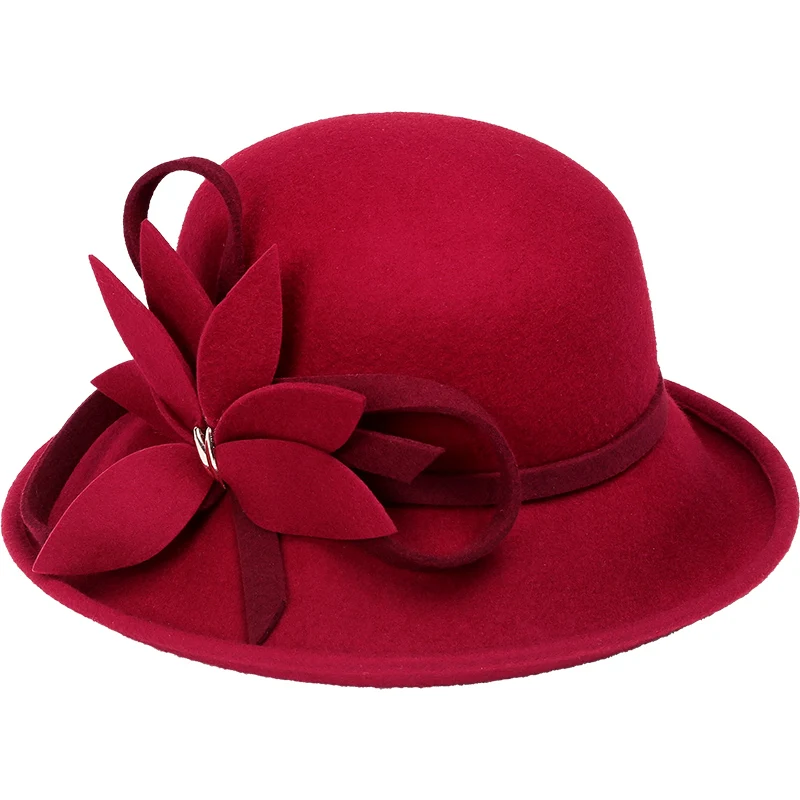 

Wool Boater Flat Top Hat For Women's Felt Wide Brim Fedora Hat Laday Prok Pie Chapeu de Feltro Lady Hat