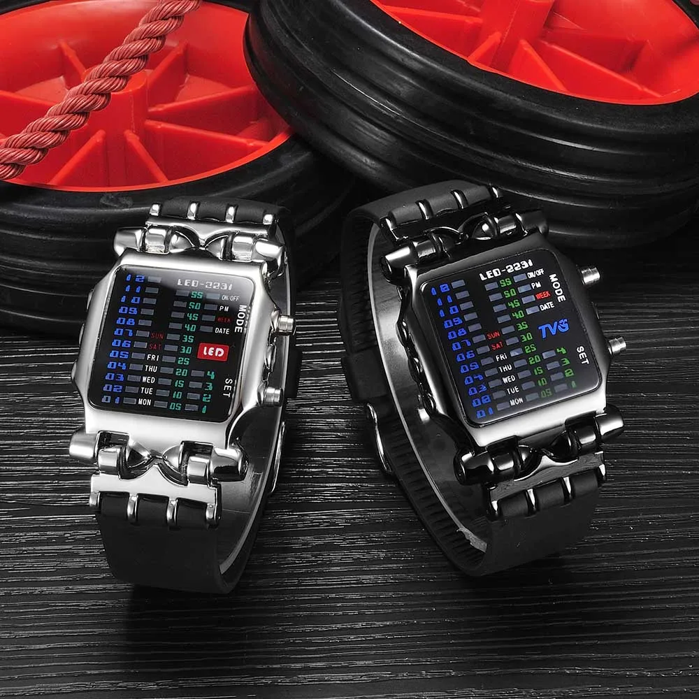 Sport Watch for Men Rubber Band Waterproof LED Digital Sports Watches Men Luxury Fashion Binary Gift Clock Watch Drop Shipping