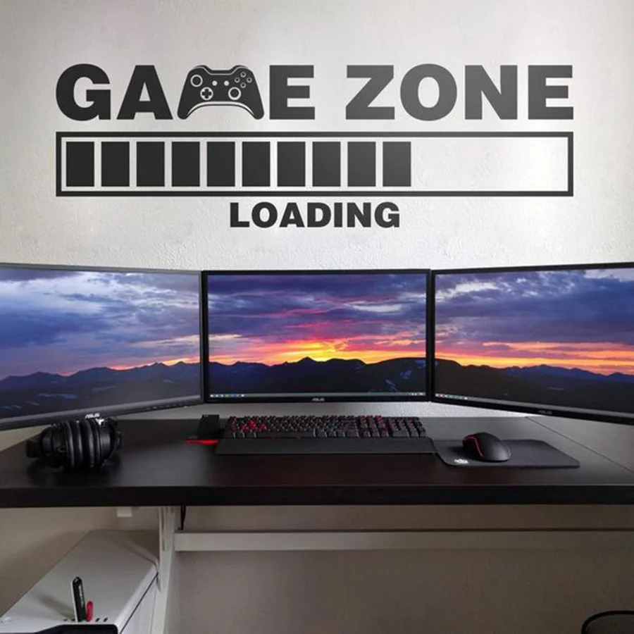 Large Game Vinyl Wall Decal Loading Gamer Video Game Zone Computer Play Room Wall Stickers Home Decor Bedroom Room Murals N255