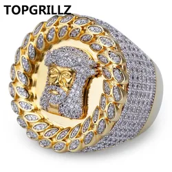 TOPGRILLZ 2018 New Arrival Hip Hop Men Ring Copper Gold Color Micro Paved AAA CZ Stone Pharaoh Round Rings With 8 9 10 11 12