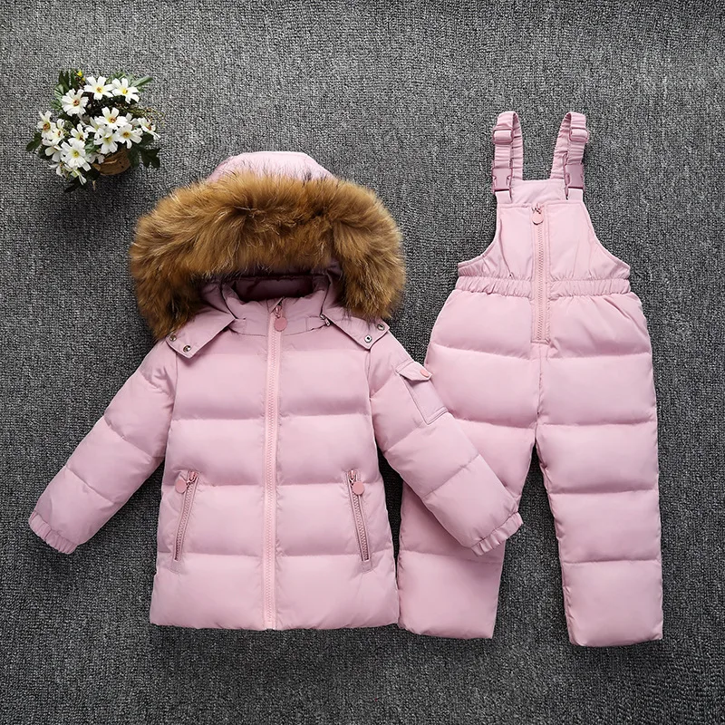 Down Fur Hooded Duck Down Jacket for Girls Warm Kids Snow Suit Children 2-5T Coat Snowsuit Winter Clothes Boys Clothing Set